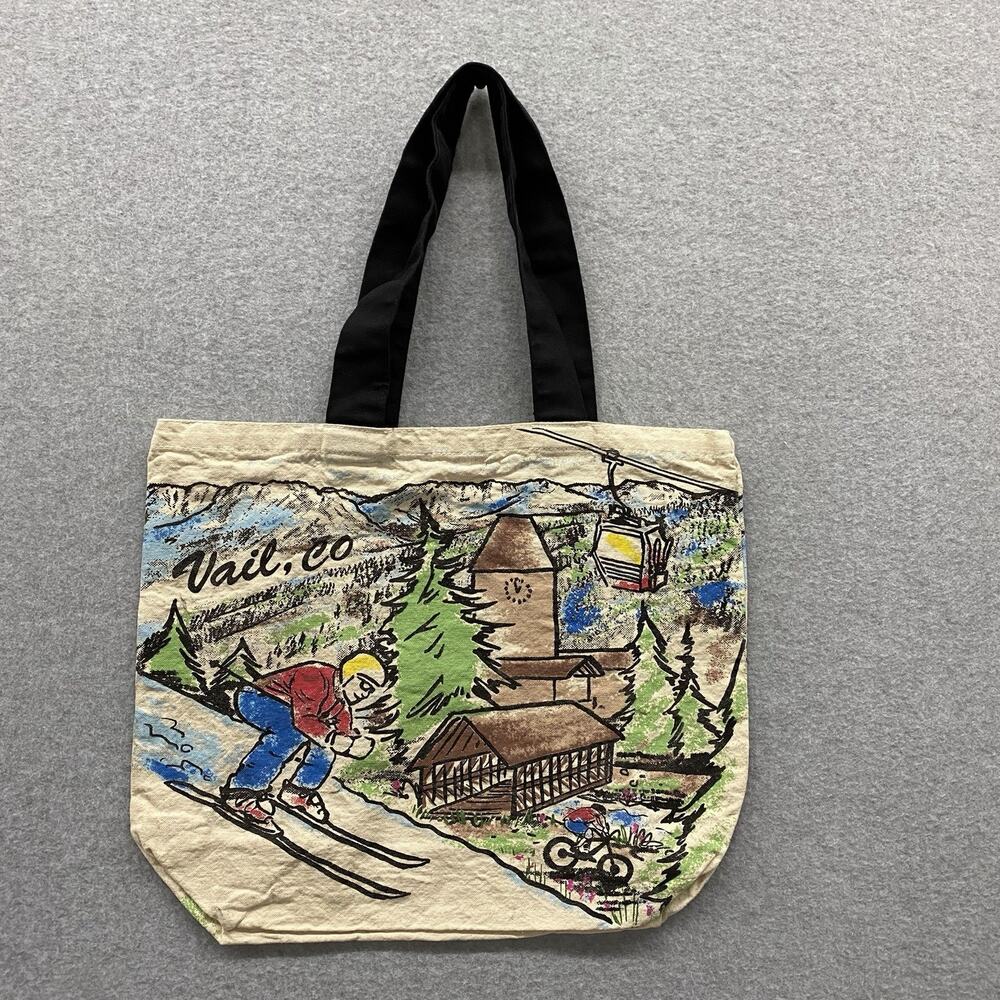 Vintage Vail Colorado Ski Resort Canvas Tote Bag Mountain Ski Gondola Travel